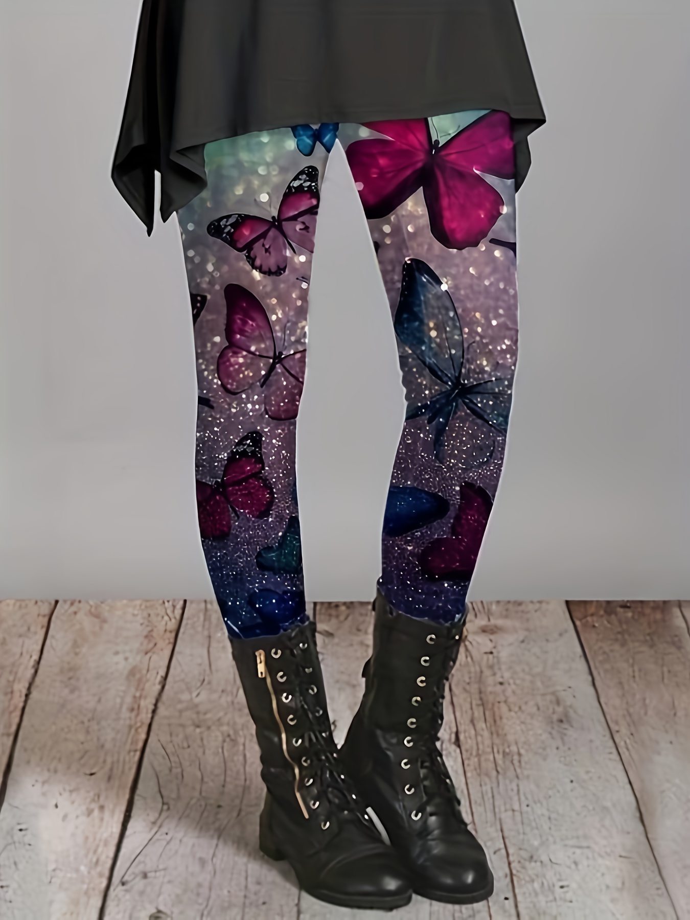 Butterfly Print High Waist Leggings Casual Skinny Stretchy - Temu