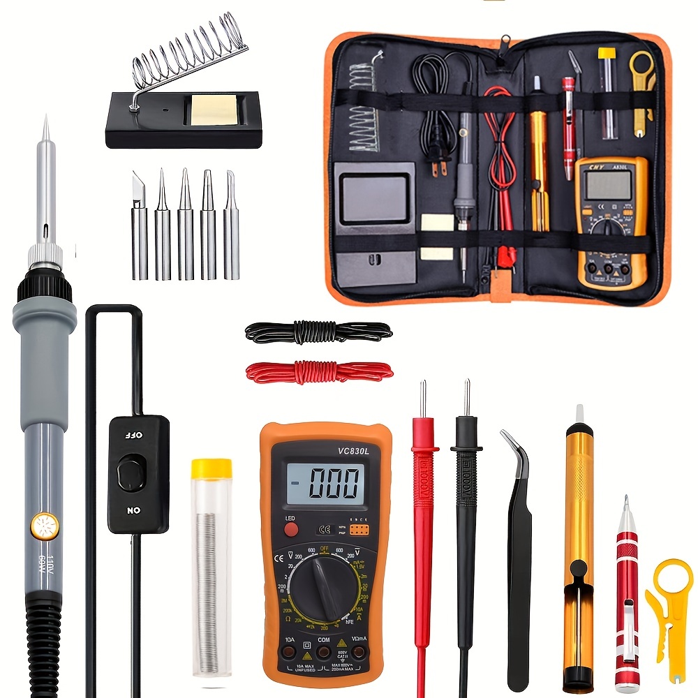 19pcs Temperature Adjustable Soldering Iron Digital Display Multimeter Combination Set, Circuit Detection Precision Soldering Repair Tools