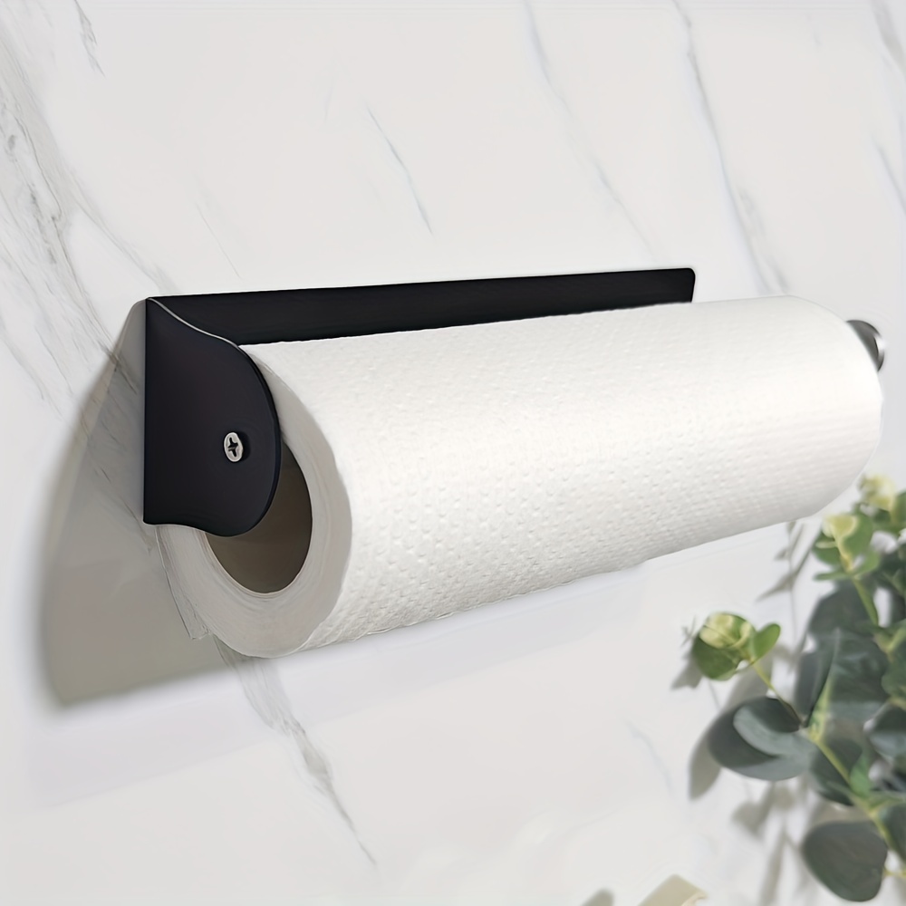 Paper Towel Holder Wall-mounted Tissue Holder With Damping Effect  Self-adhesive Or Screw For Kitchen Bathroom. Black - Temu