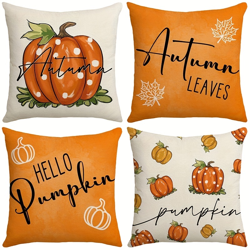 Fall Pillow Covers Set of 4, 18x18 Thanksgiving Farmhouse Decorations Throw  Pillow Case for Sofa Couch, Maple Pumpkin Truck Linen Pillow Covers Decor  for Autumn Party 