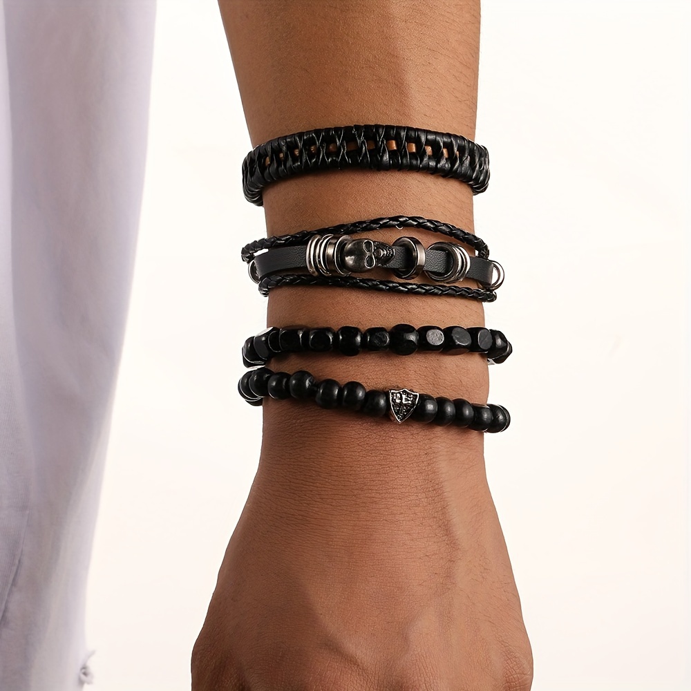 Trendy And Fashionable Cool Bracelet, Men's Multi-layer Handwoven Pu  Leather Rope Cross Beaded Bracelet Set - Temu United Arab Emirates