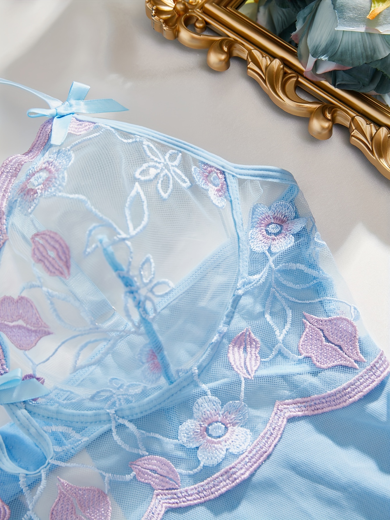 Floral Embroidery Mesh Slip Dress Elegant Deep V Split - Temu