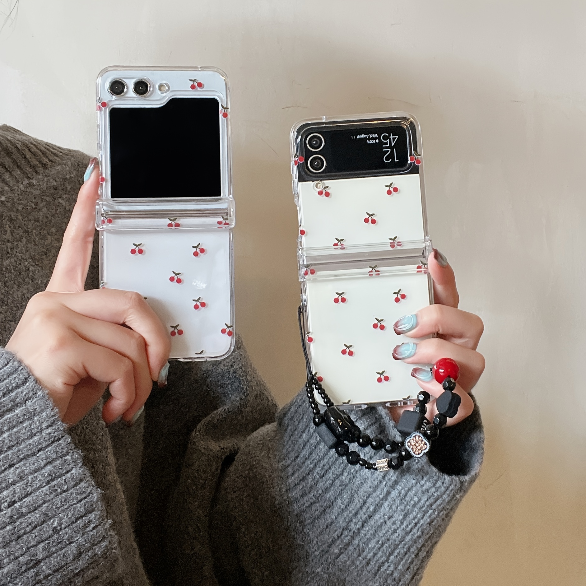 

Cute Cherry Pattern Phone Case With Bracelet For Samsung Folding Screen Z Flip3 Z Flip4 Z Flip5