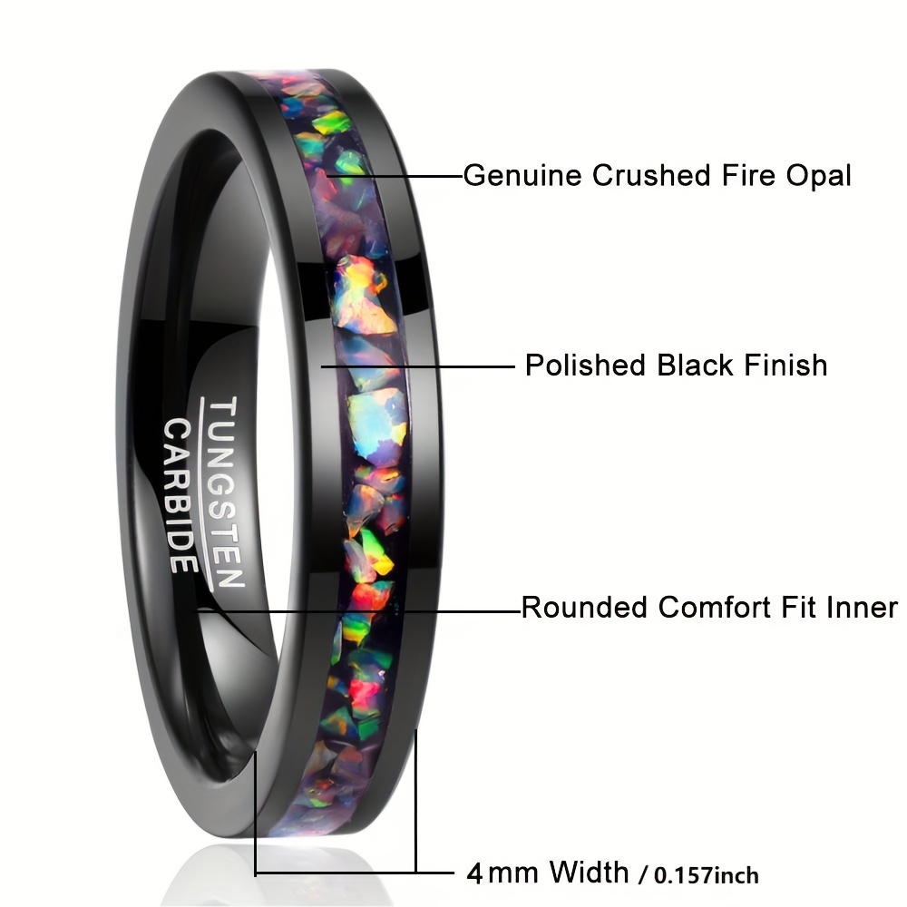 4mm Tungsten Steel Ring with Crushed Fire Opal