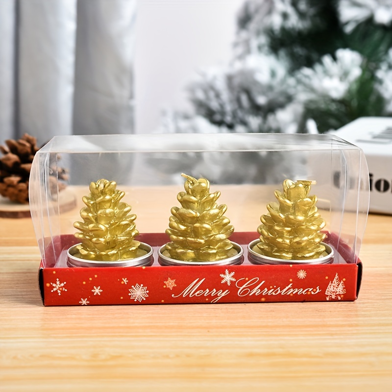 BBTO 12 Pieces Christmas Tealight Candles Handmade Delicate Christmas  Candles Pinecone Christmas Hat Stocking House Box Shaped
