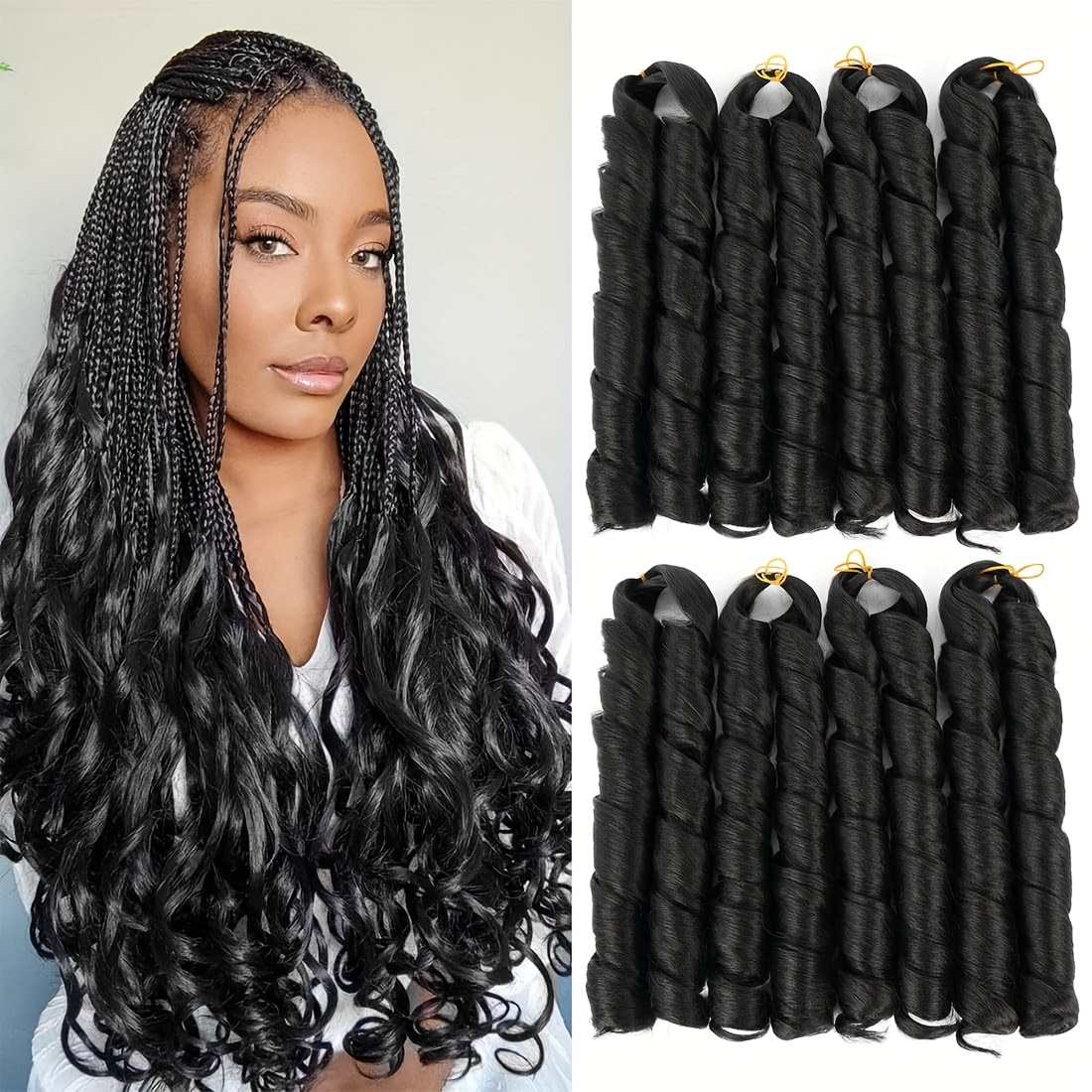 

24 Inch 4 Pack Crochet Hair French Curly Braiding Hair Synthetic Hair Extension Loose Wavy Bouncy Braiding Hair Pre Stretched