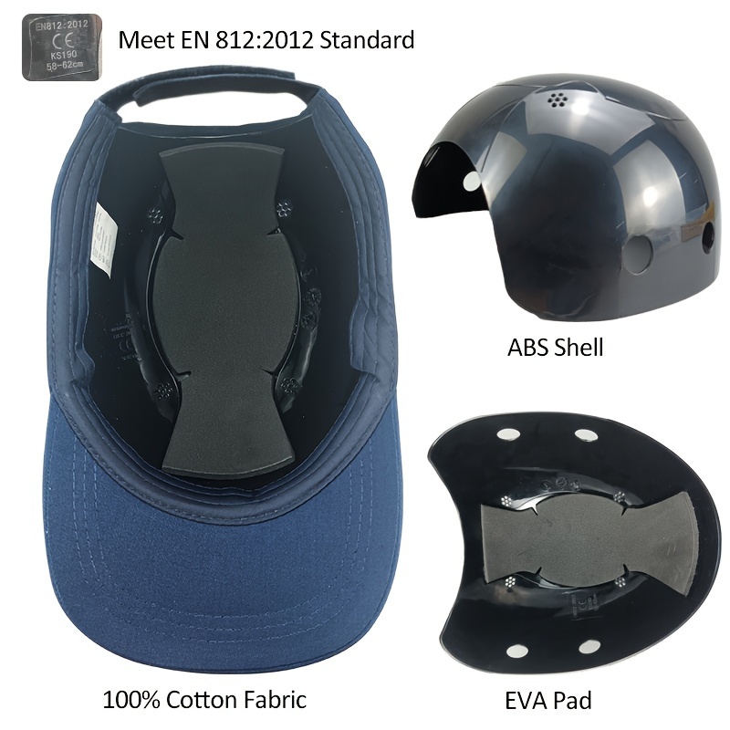 Gorra de béisbol, casco de seguridad, cómodo, ligero, protección para la  cabeza, ajustable, con cuatro rejillas de ventilación, color azul oscuro