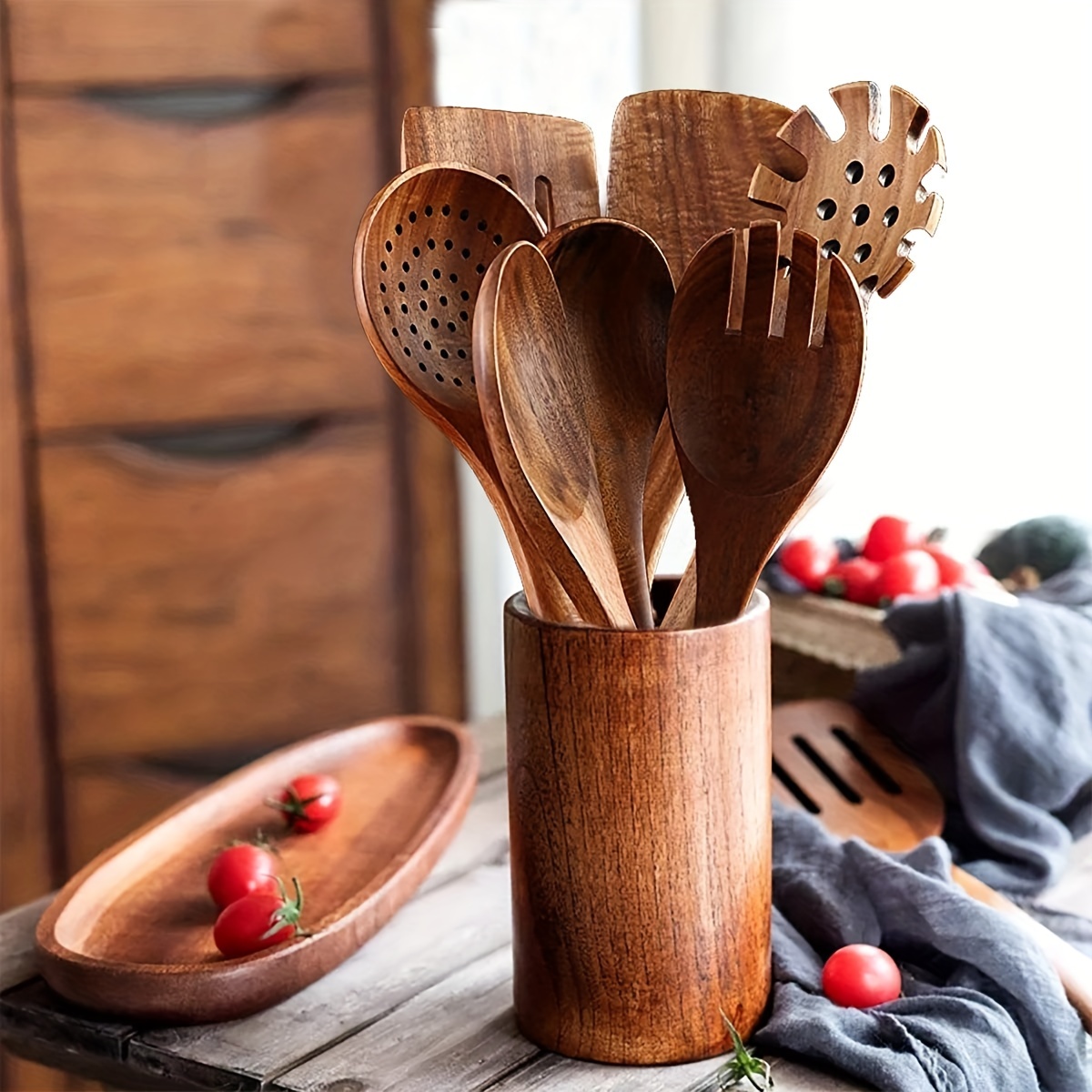 AIUHI Wooden Kitchen Utensil Set, Wooden Spoons for Cooking, Teak