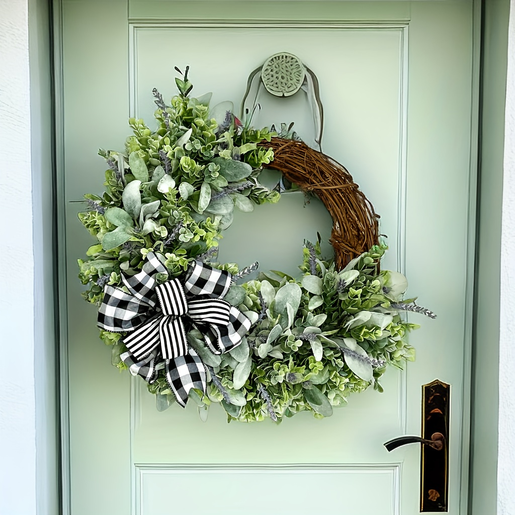 Year round door wreath, Black buffalo check wreath, Large everyday greenery  wreath