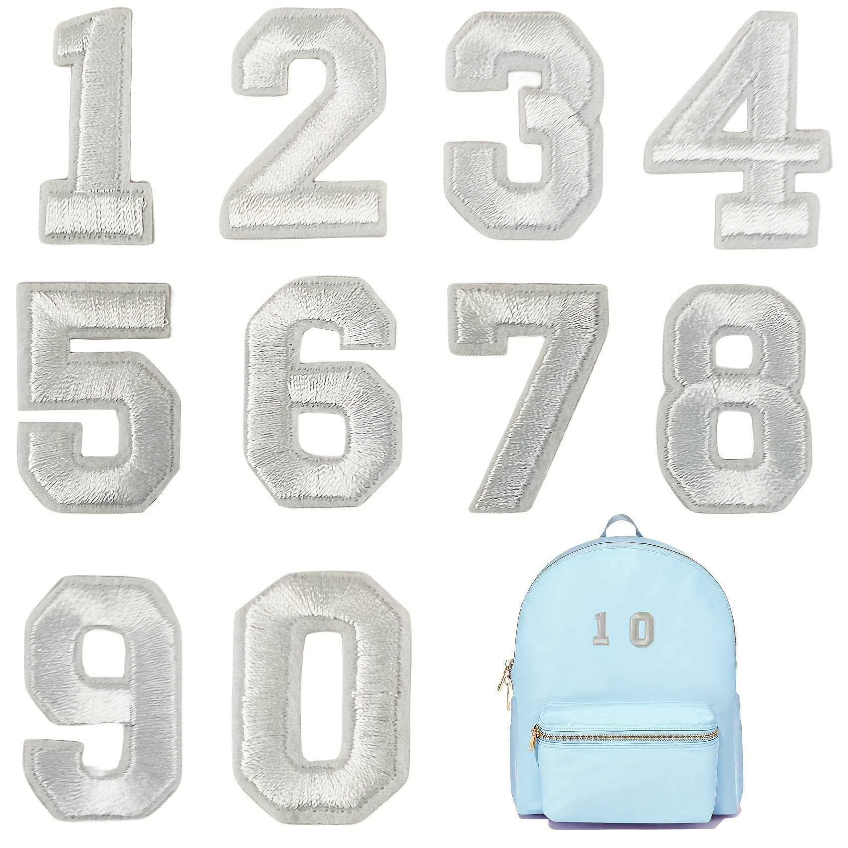 Gunky 20pcs Number Patches Baseball Patch 0-9 Self Adhesive Patches Embroidered Patches for DIY Preppy Patches on Hat Jackets Clothing Patches White