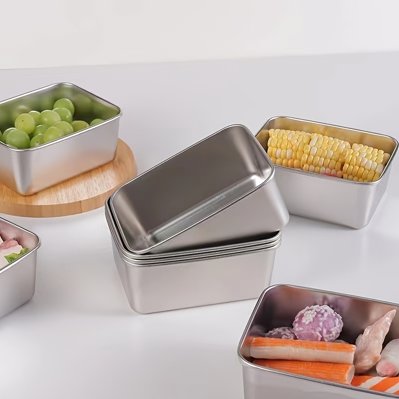 4Pcs Stainless Steel Food Containers with Leakproof Lids Rectangle for Food  Storage Box