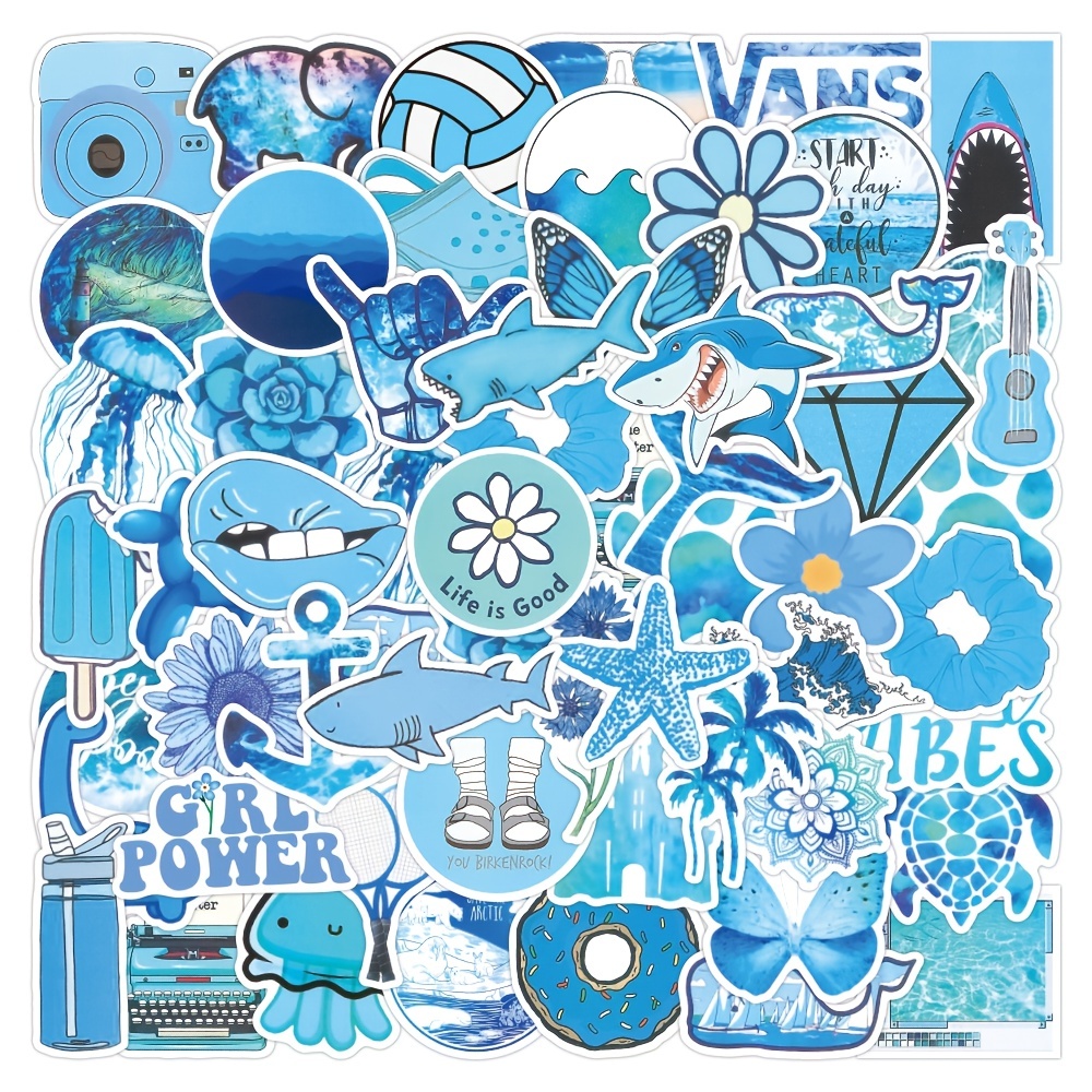 50pcs Aesthetic Blue Waterproof Pvc Vinyl Sticker Packs For Kids Laptop ...