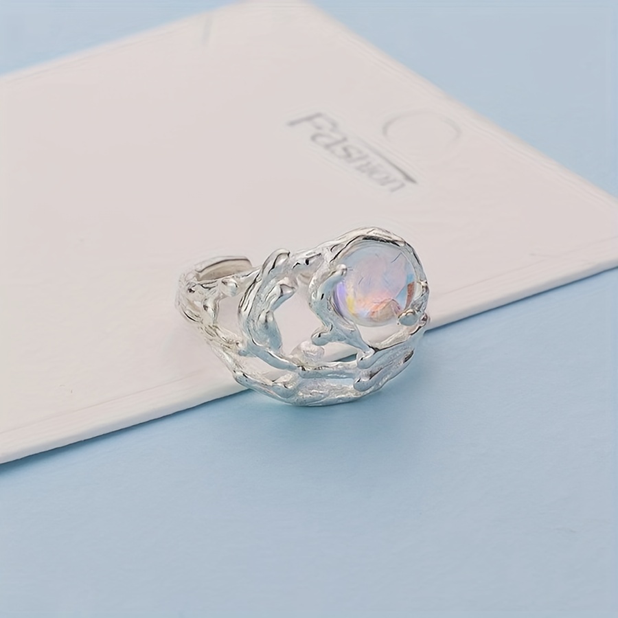 Men's Tree Texture Moonstone Ring Couple Opening Adjustable Ring