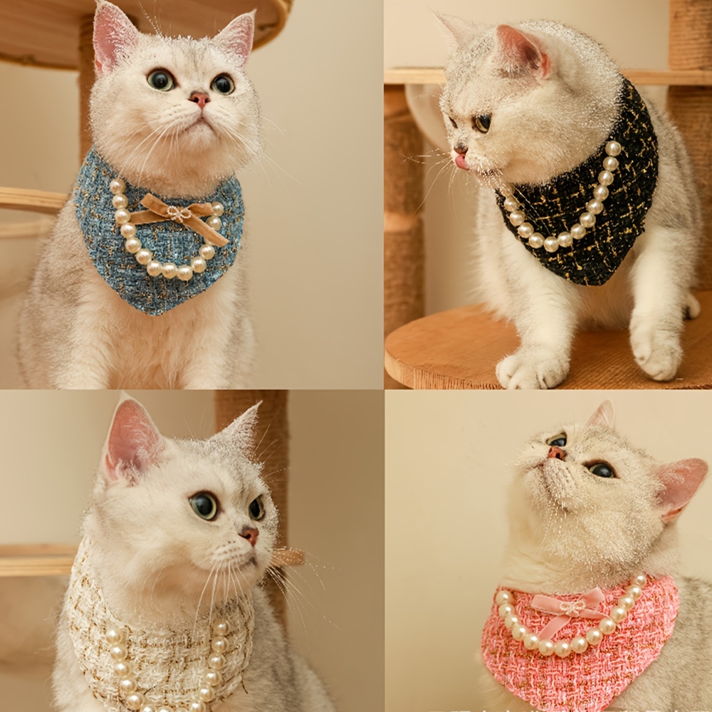 Wirlsweal Cat Collar Elegant Camellia Fake Pearl Decor Pleated Pet Cats  Dogs Bowknot Neckerchief for Daily Collocation 