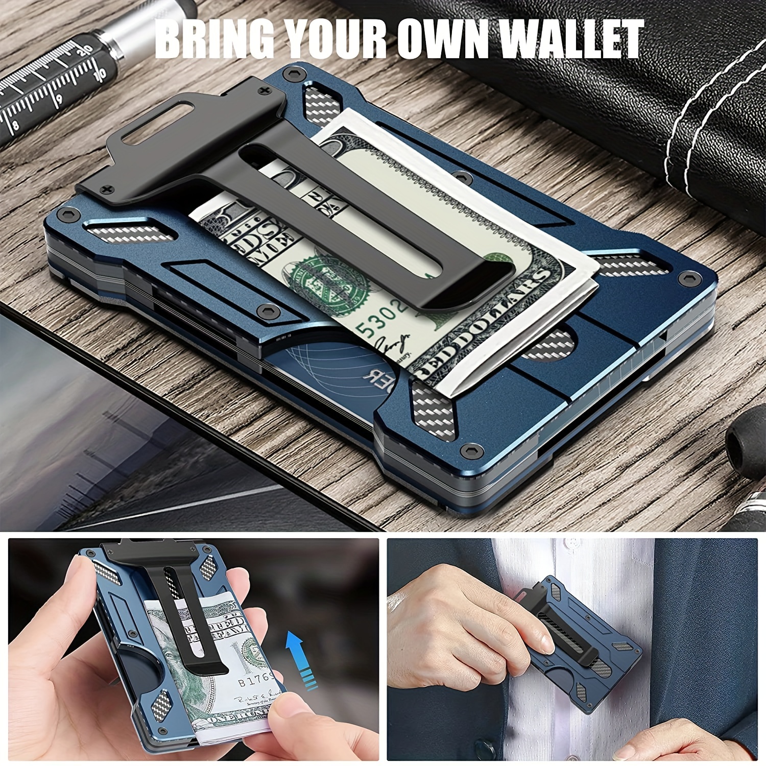 Uvemo Billetera delgada para hombre bloqueo RFID minimalista tarjetero de  metal con clip de dinero aluminio fácilmente extraíble para dinero y