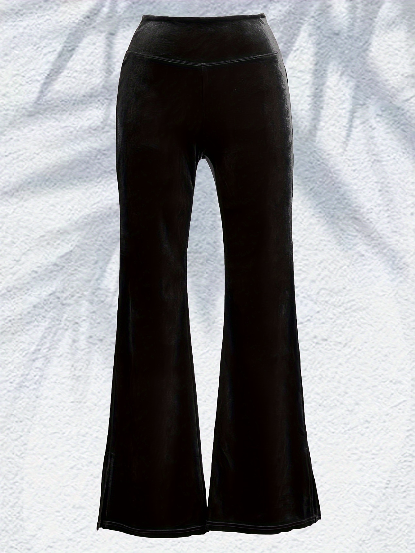 Solid Velvet Flare Leg Pants Casual Elastic Waist Split Slim - Temu