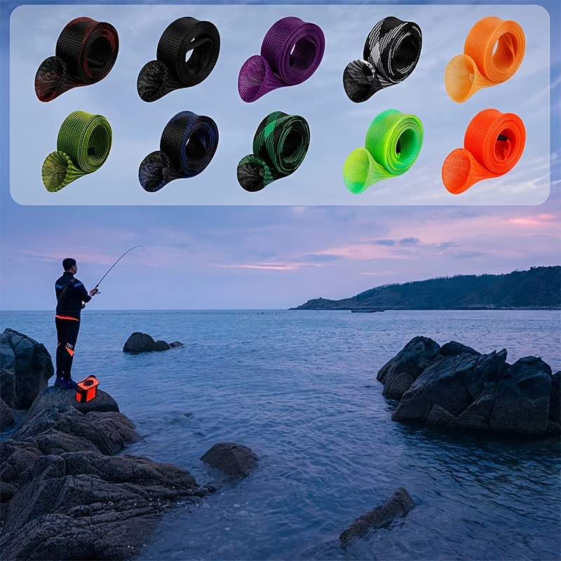 12pcs Rod Sock Fishing Rod Sleeve, Cover Braided Mesh Rod Protector Pole Gloves Fishing Tools. Flat or Pointed End/Spinning or Casting rods. for