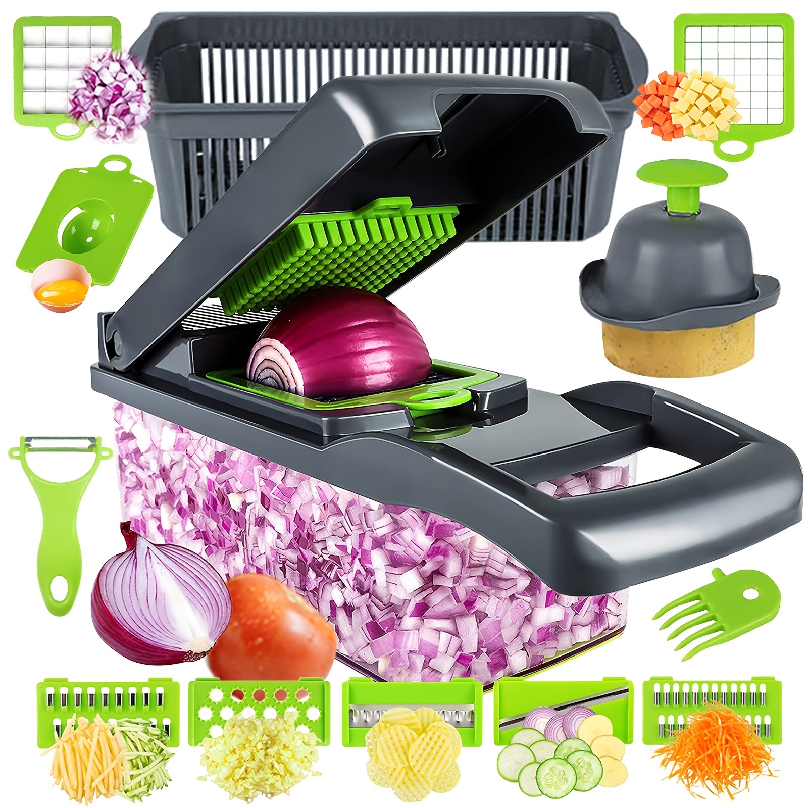 Vegetable Chopper, Professional Onion Chopper, Multifunctional Food  Chopper With Container, Adjustable Vegetable Slicer Kitchen Gift Gadget  Salad Vegetable Slicer Potato Carrot Garlic Onion Slicer Temu Belgium