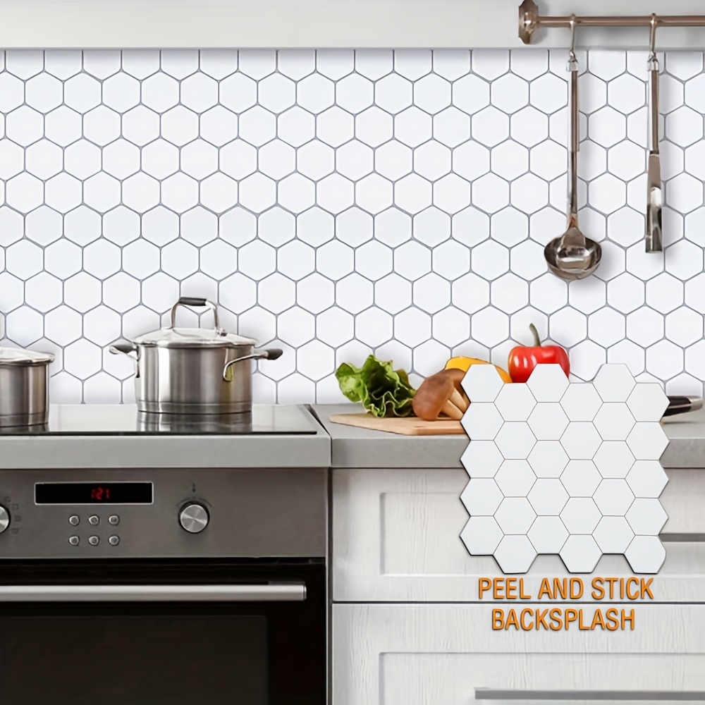 1/10-Sheet 3d Peel And Stick Tile Stickers Backsplash, For Kitchen Wall  Self-Adhesive With Pu Glue Water And Oil Proof, Heat Resistant, Hexagon  Design