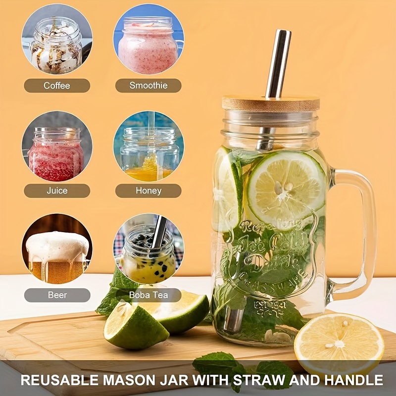 Plastic Drinking Cups Mason Jars Straws w/Lids Cocktails Juice Cups Lemon  Mugs