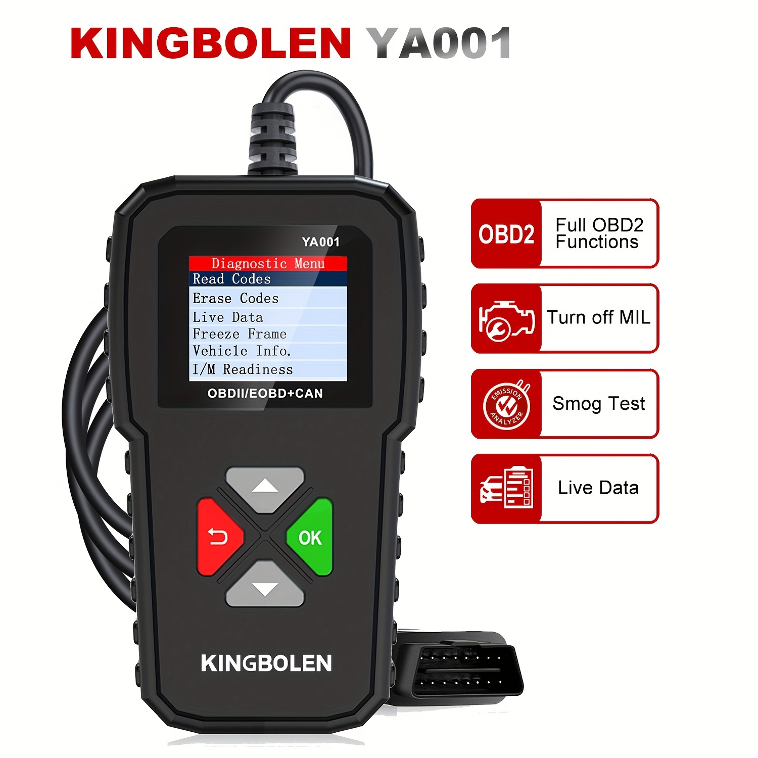 OBD2 Scanner Car Code Reader, Read Codes Clear Codes, View Freeze Frame  Data, I/M Readiness Smog Check CAN Diagnostic Scan Tool for OBDII Protocol