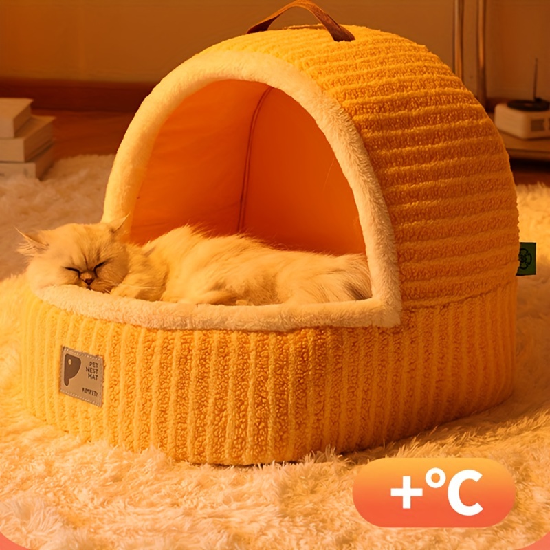 Pet Warm Cat Nest Plus Velvet Thickened Pet Cat House Semi Temu