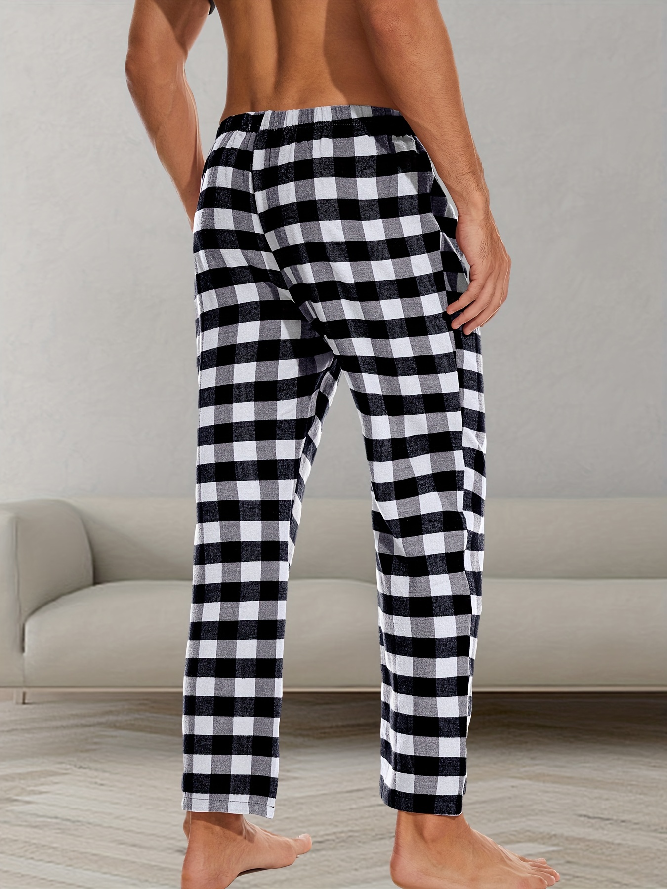 Men's Plaid Pattern Casual Homewear Long Pants Pajama Sleep - Temu