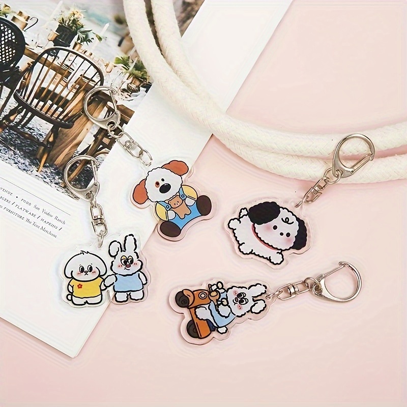 Cute Rabbit Puppy Keychain Cartoon Bunny Dog Acrylic Keyring - Temu Canada