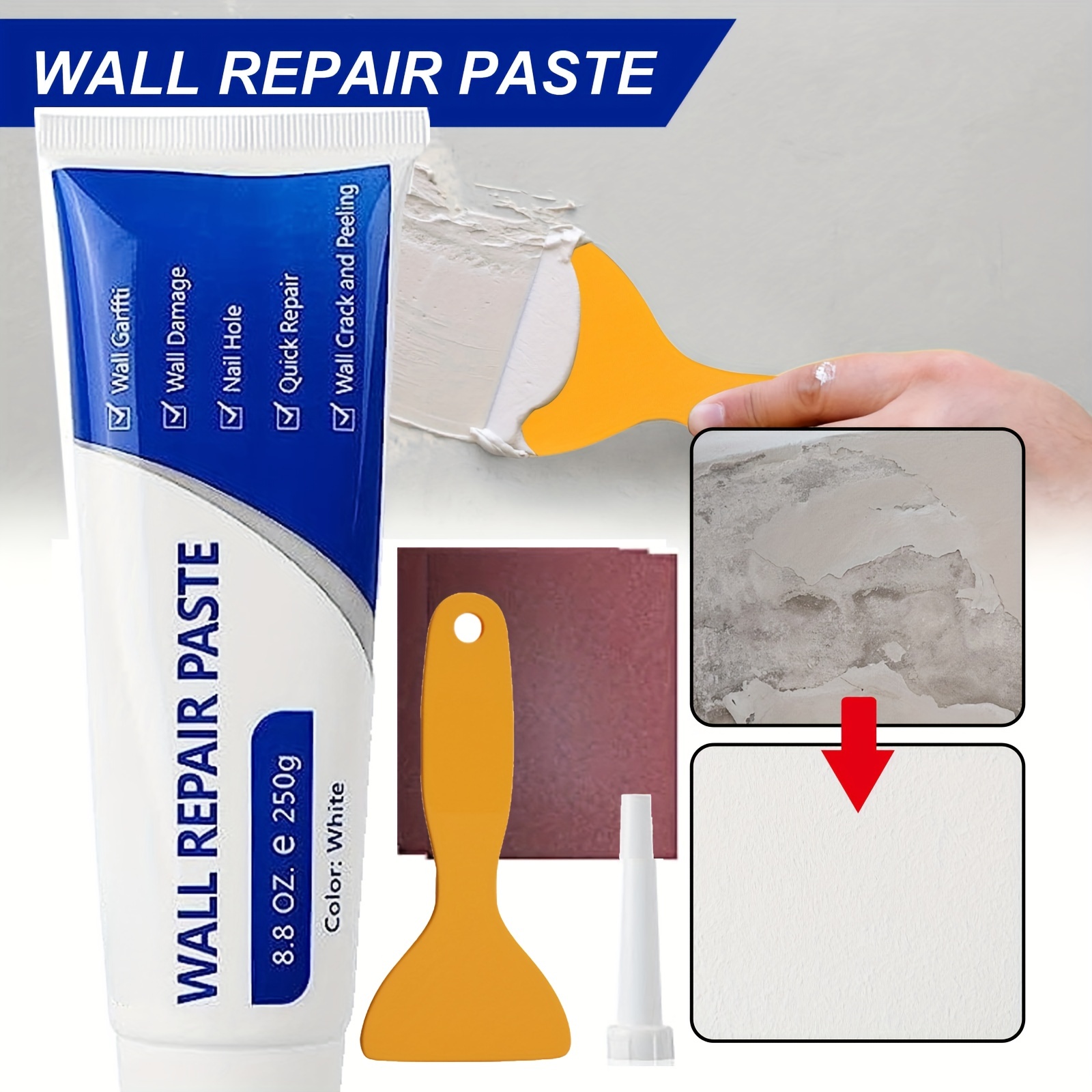 1pc 250g Wall Mending Agent Drywall Patch Repair Kit With Scraper And Sandpaper Wall Hole Filler