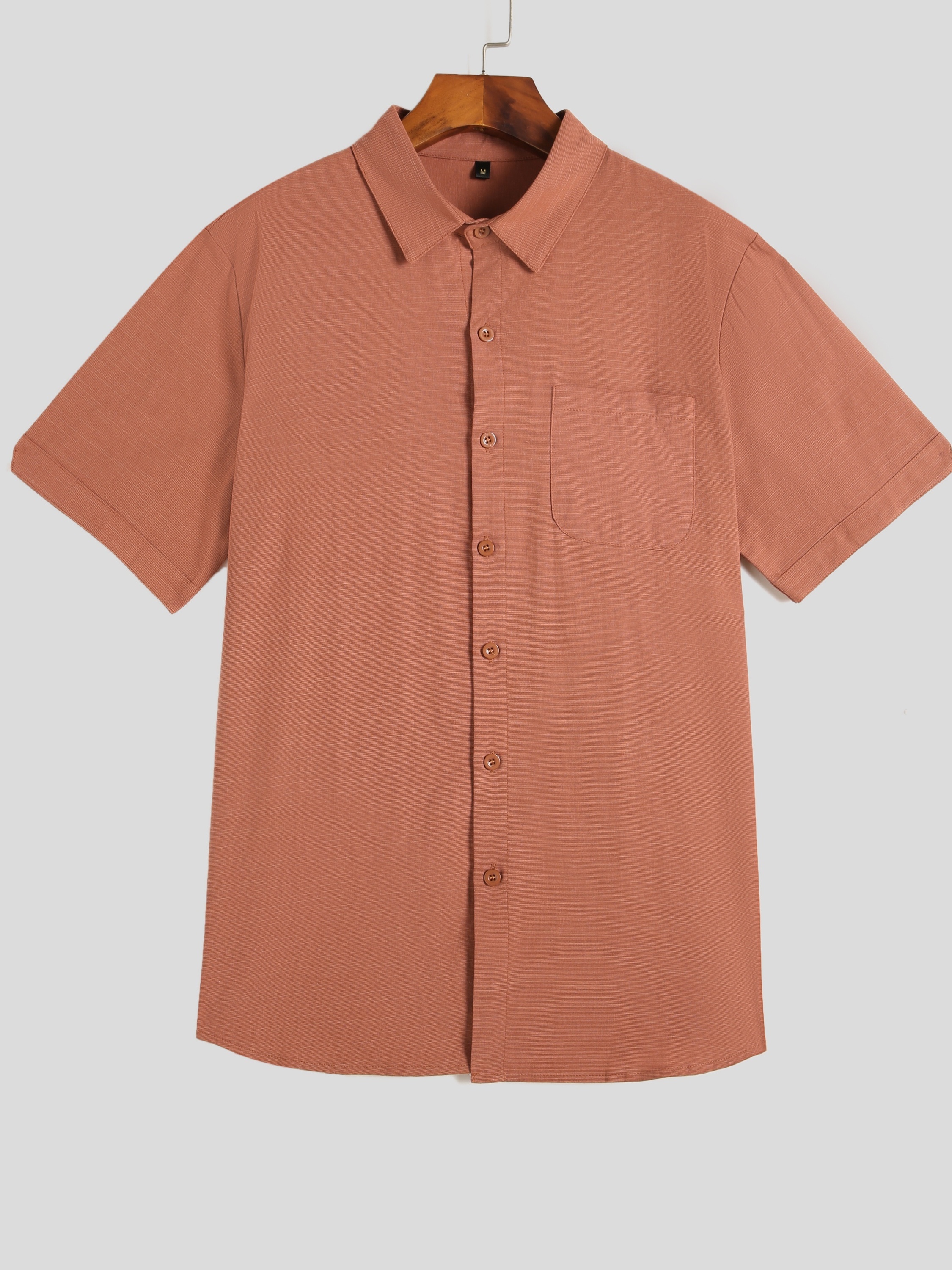 Cody shirt in apricot linen - Short Sleeve - Orange - Linen - Male