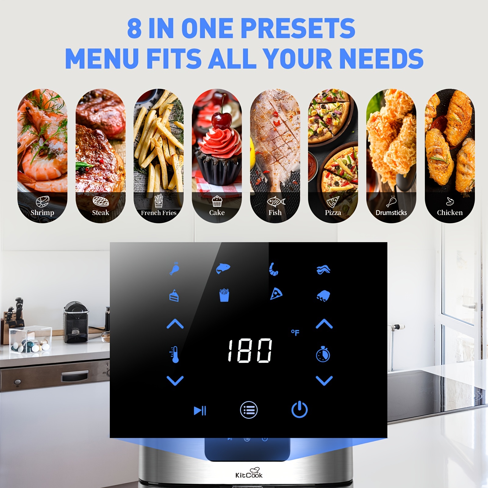 Air Fryer, Airfryer Oven Large Air Fryer 1700W 8-in-1 with Touch