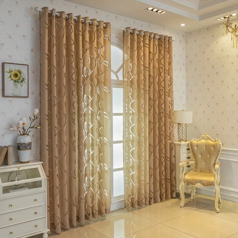 Golden Leaf Jacquard Transpa Curtains Living Room Temu
