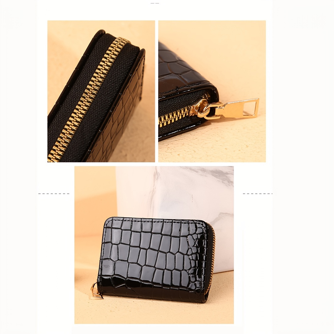 Crocodile Pattern Coin Purse Elegant Zip Around Credit Card Holder With Multi Card Slots