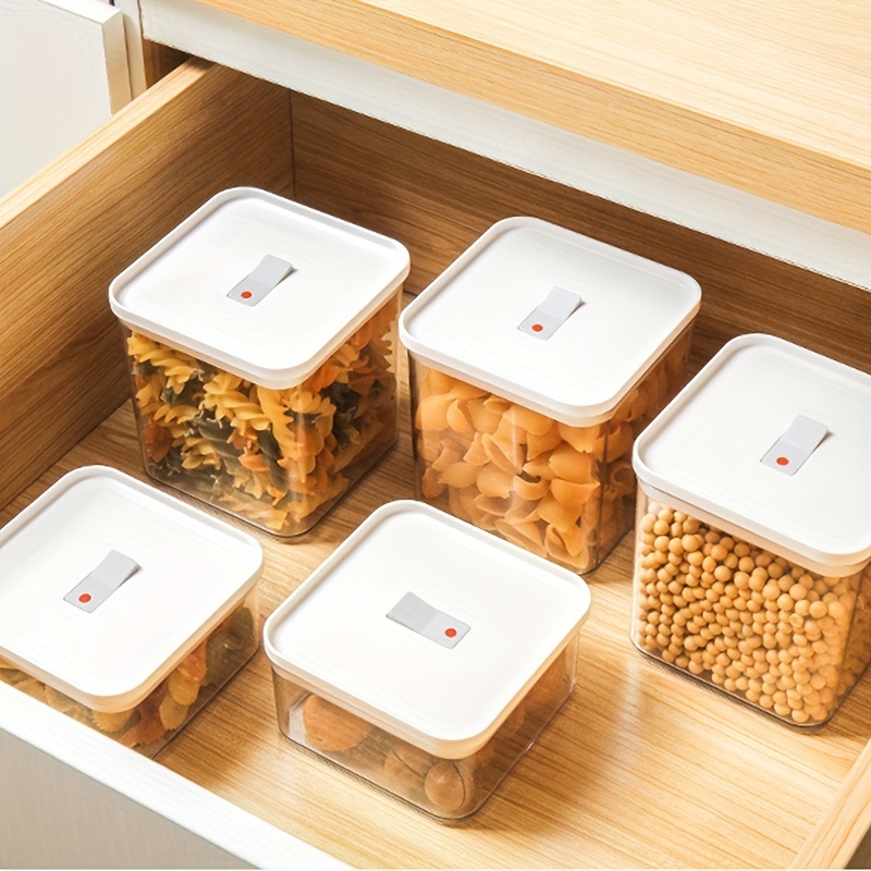 Household Food Storage Box Set with Lids Square Vacuum Lid Airtight Jars  Noodle Cereals Flour Pasta Storage Jars Home Kitchen Organiser A