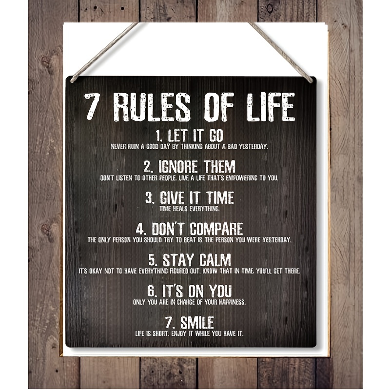 7 Rules Life Motivational Wood Sign Home Funny Farmhouse - Temu