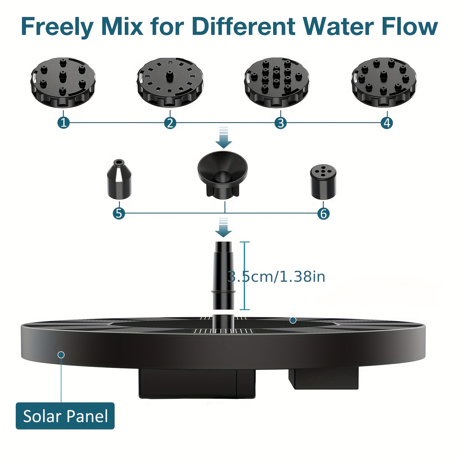 1pc mini solar fountain pool pond waterfall fountain with 6 nozzles outdoor bird bath solar fountain floating water garden yard lawn decoration