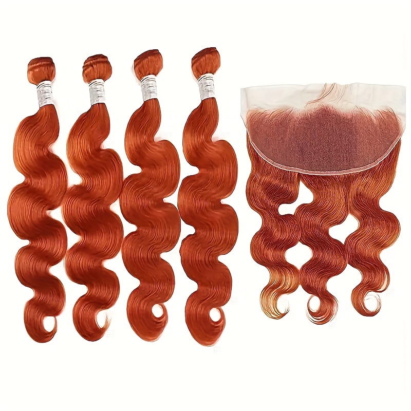 

Human Hair Body Wave 4 Bundles With 13*4 Transparent Lace Frontal Colored Brazilian Remy Human Hair Extensions #350 Orange Ginger