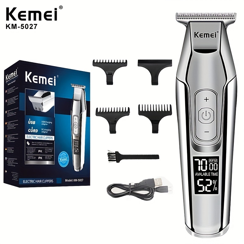 Kemei Barber Professional Hair Clipper Lcd Display Beard - Temu