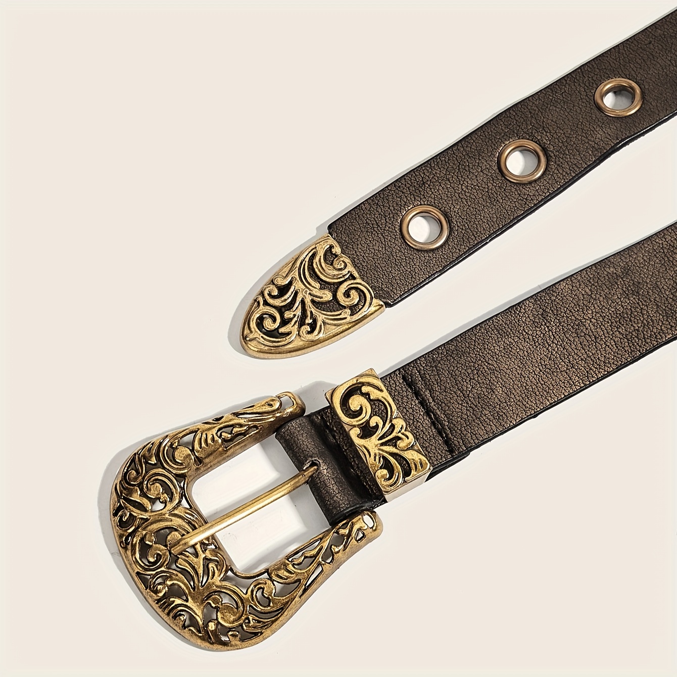 Boho Hollow Buckle Belt Vintage Rivet Studded Pu Waistband - Temu