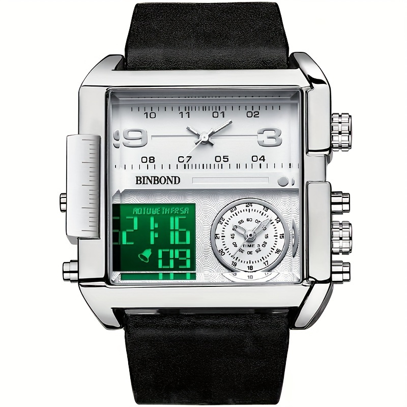 Luminous Led Electronic Watch Wr Dual Display Large Dial Pu - Temu