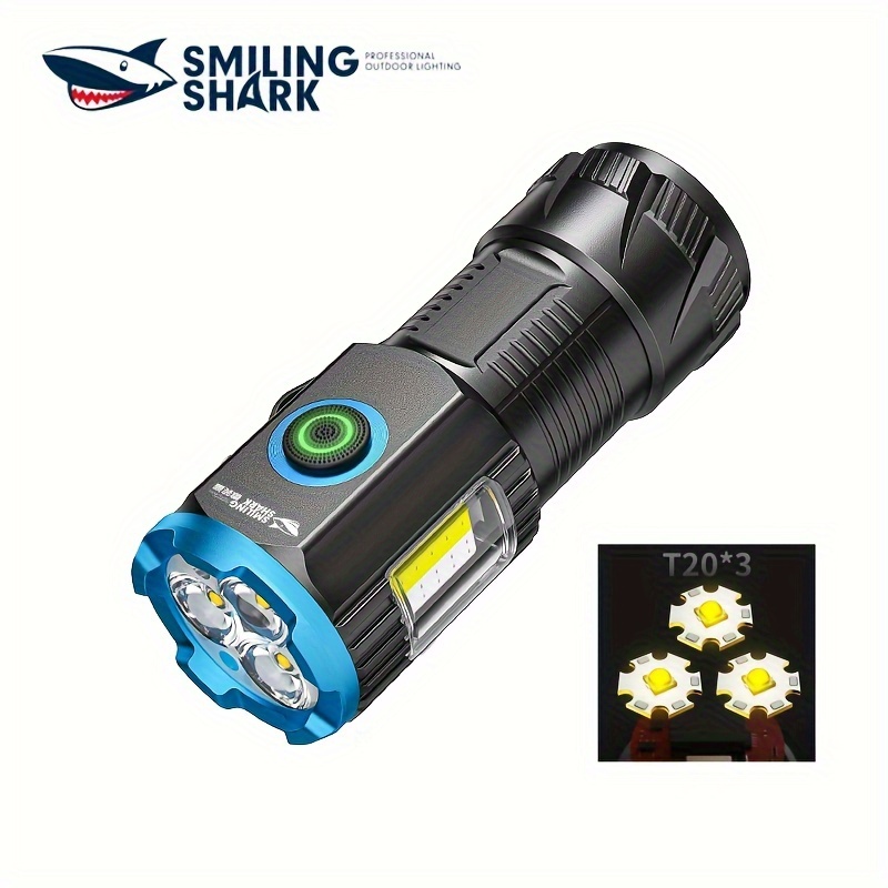 SD1026 Super Bright Flashlight, T20*3 Mini Portable COB Magnetic Torch  Light, Rechargeable Waterproof Flashlight With Clip And Red Blue Warning  Light