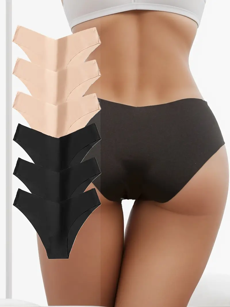 Seamless Low Waist Thongs Panties Simple Nude Color Briefs - Temu