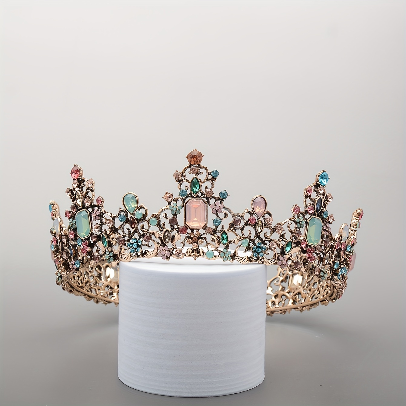 

Vintage Tiara Colorful Rhinestone Decor Crown Alloy Headdress For Wedding Bridal Hair Accessories For Party Prom Birthday Women
