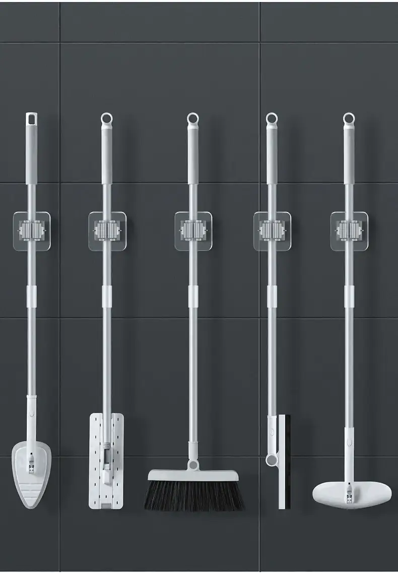 1pc hanging mop storage rack with buckle punch free mop clip hook holder for bathroom plastic broom storage holder household space saving storage organizer for bedroom garden bathroom home dorm details 1