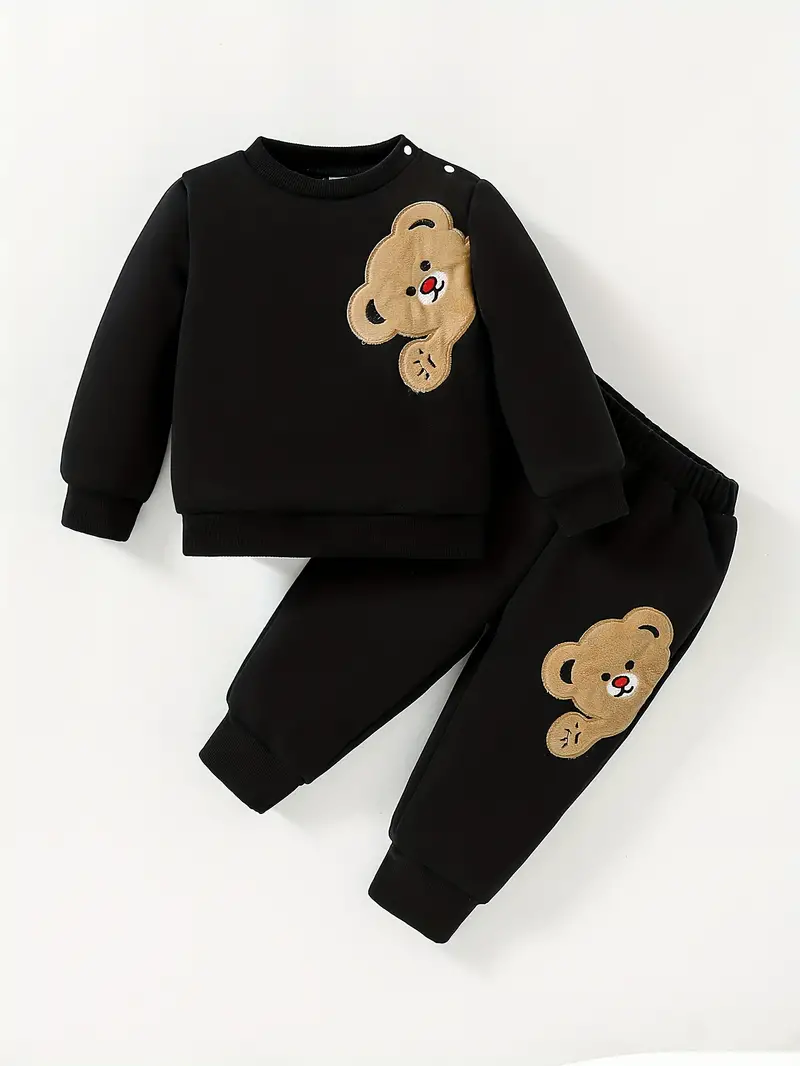 Baby Cute Bear Cartoon Graphic 2pcs Outfit Kids Casual Sweatshirt Pullover Top Trousers Set For Fall Winter details 3