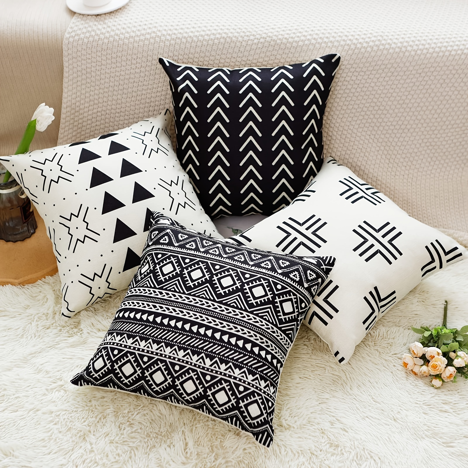 Modern Geometric Throw Pillow Covers Linen Home Decor Pillow - Temu