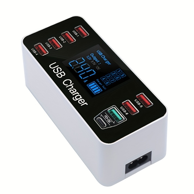 6 Ports USB Charger QC 3.0 Fast Charging Smart LCD Digital Display  Multi-Port Travel Charger Station Quick Charge USB Charging