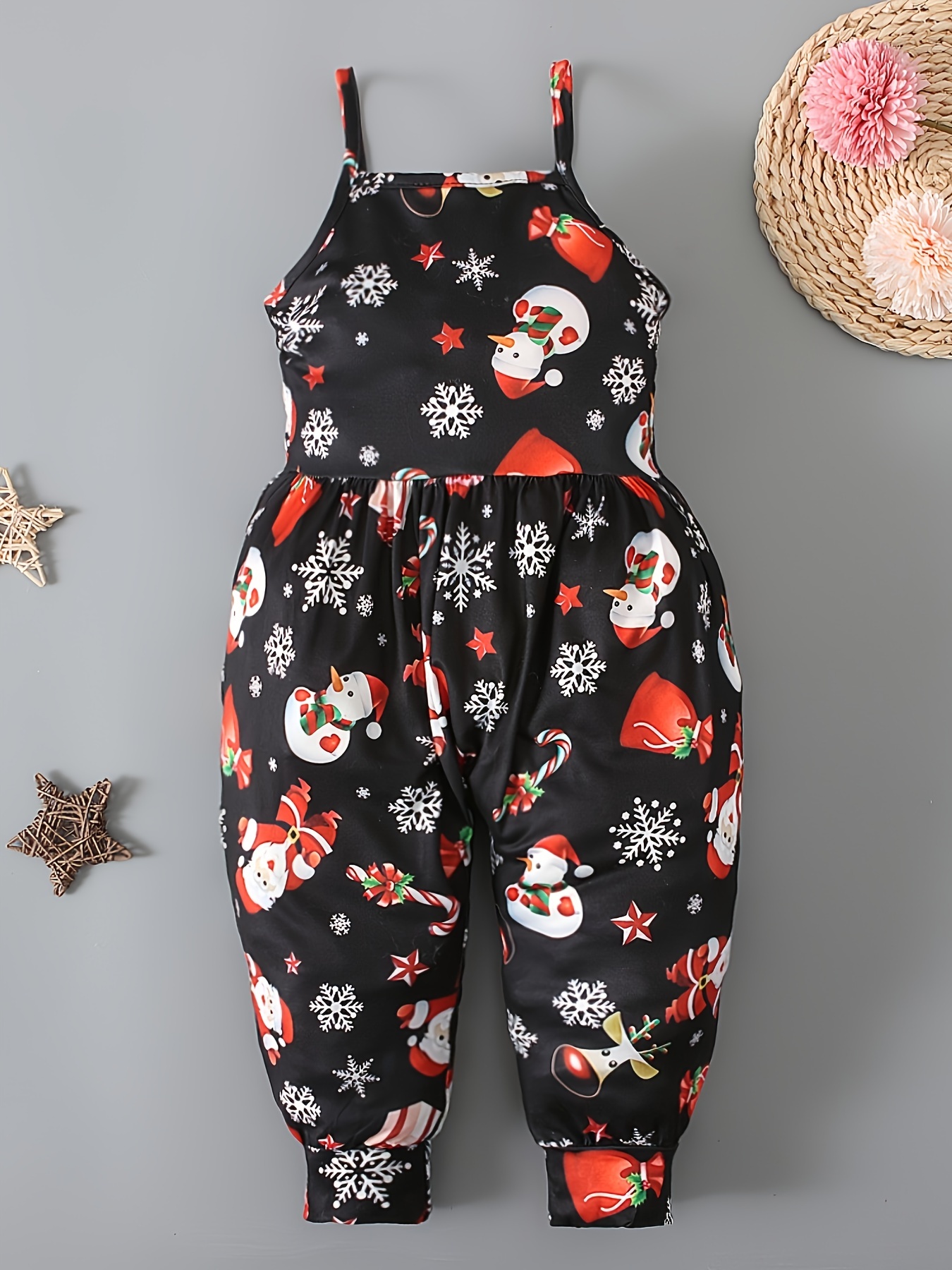 Girls' Christmas Cartoon Cami Jumpsuit Sleeveless Romper