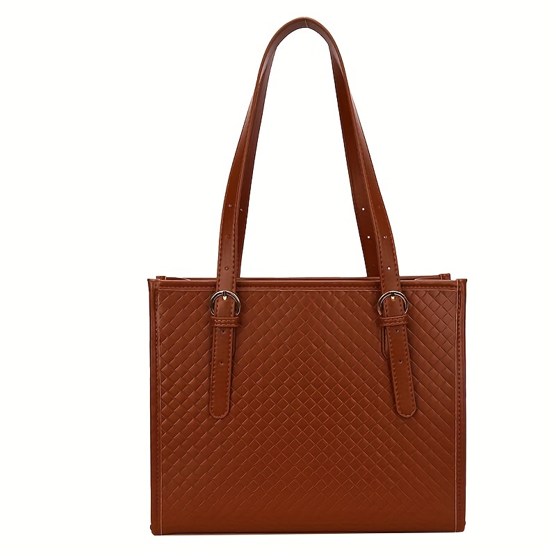 Retro Lattice Tote Bag, Pu Large Capacity Shoulder Bag, Perfect Underarm  Bag For Commuting - Temu
