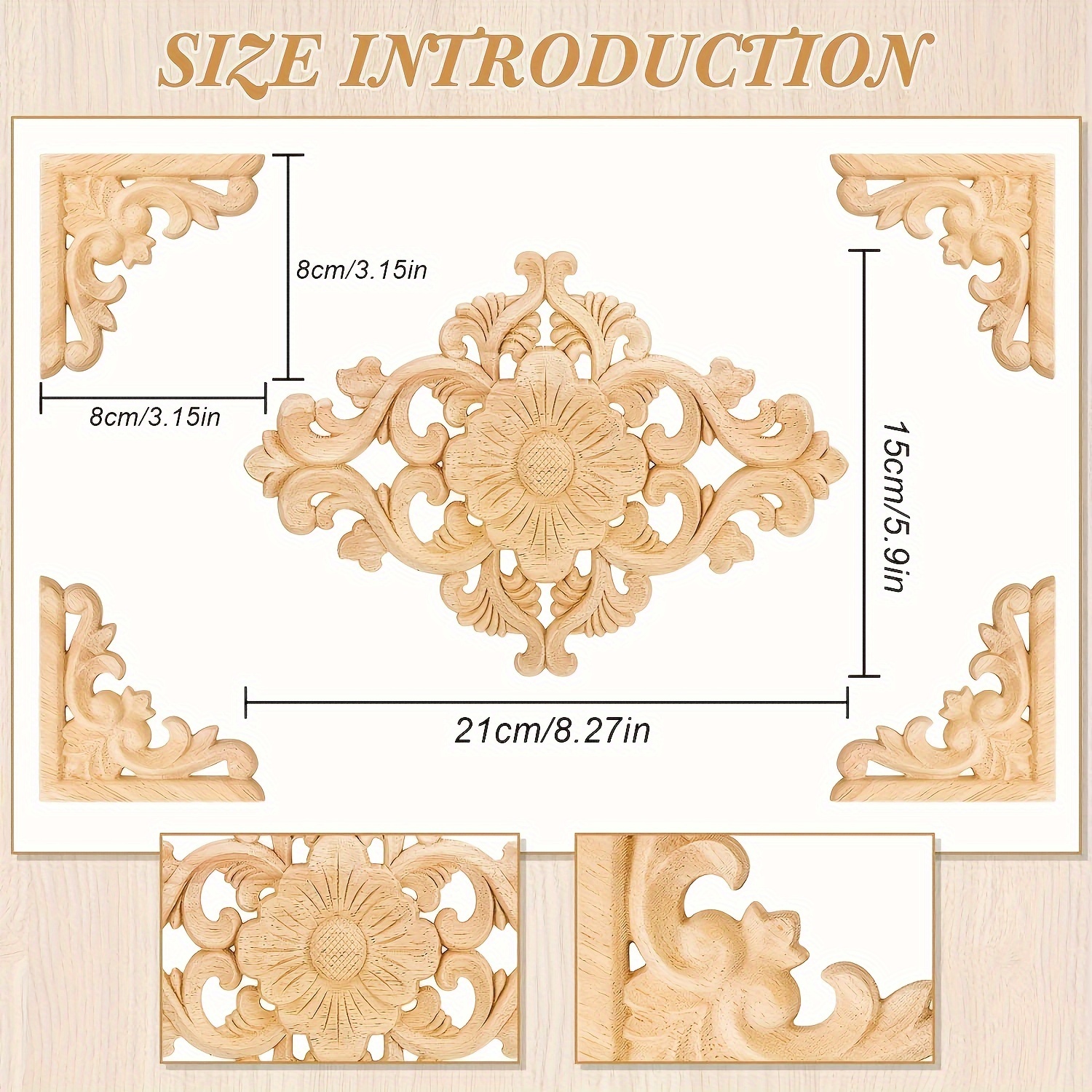 Wood Carved Long Inlaid Decals Applique Unpainted Frame Wood - Temu